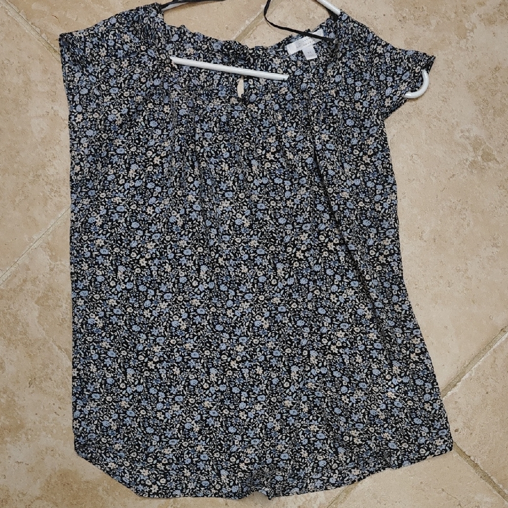 LC Lauren Conrad Black and Blue Floral Blouse